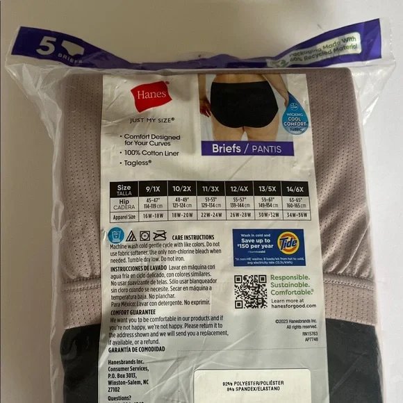 Women’s Plus Size 5X Hanes Mesh Tagless Briefs - Picture 5 of 7